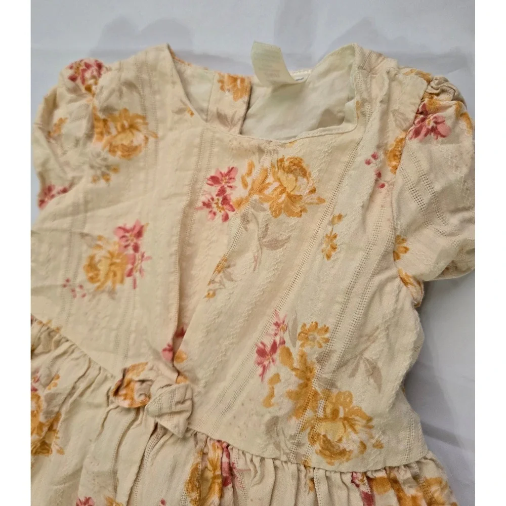 Baby B'gosh 24M Floral Dobby Stripe Cotton Dress Cream Yellow Pink